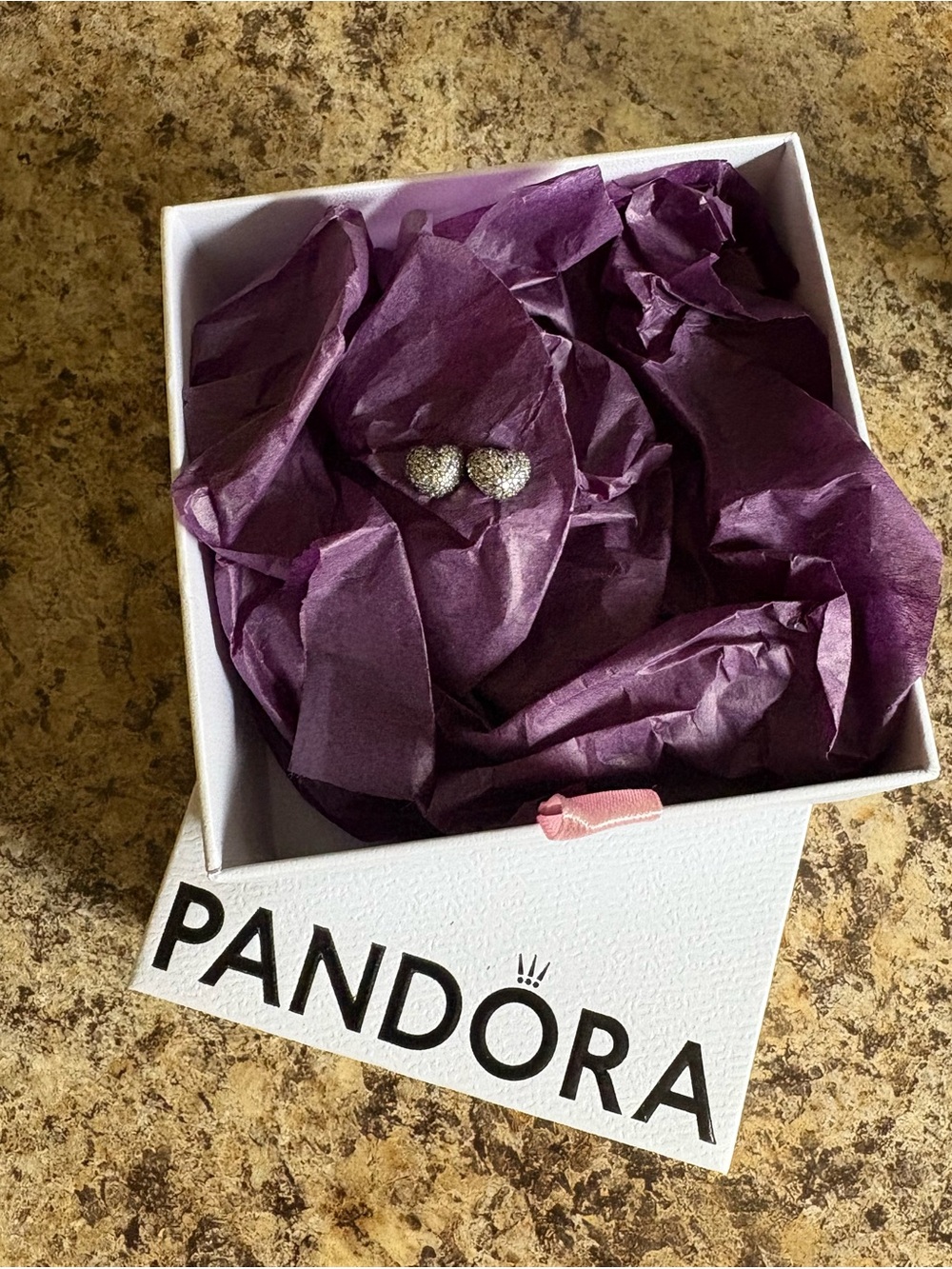 Pandora Silver Heart Pave Stud Earrings in Gift Box